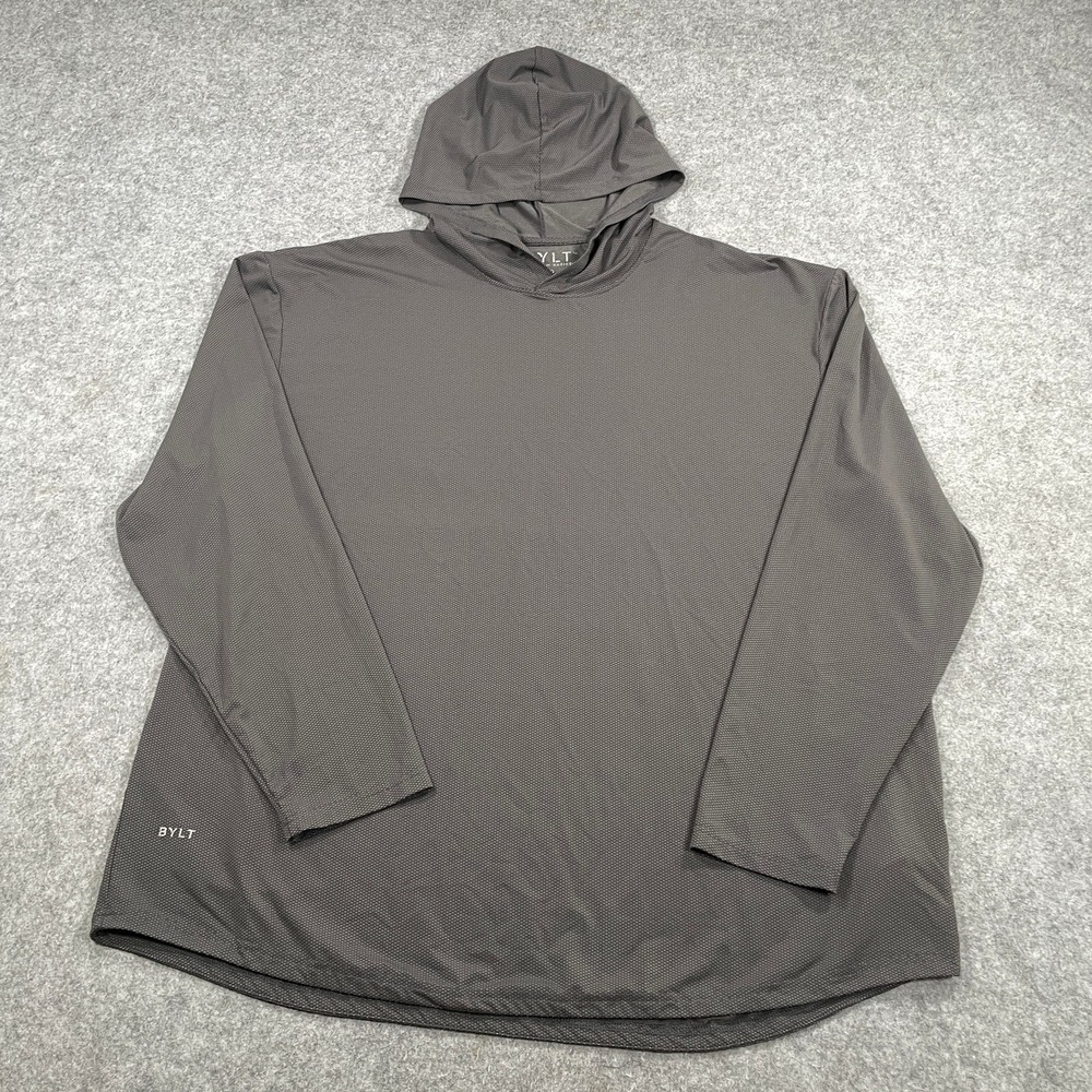 BYLT Mens Performance Hoodie 3XL Gray Micro Dot Mesh Long Sleeve Stretch